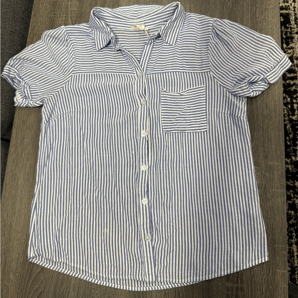 NAIF Blue and White Striped Button Down Shirt - Picture 3 of 11